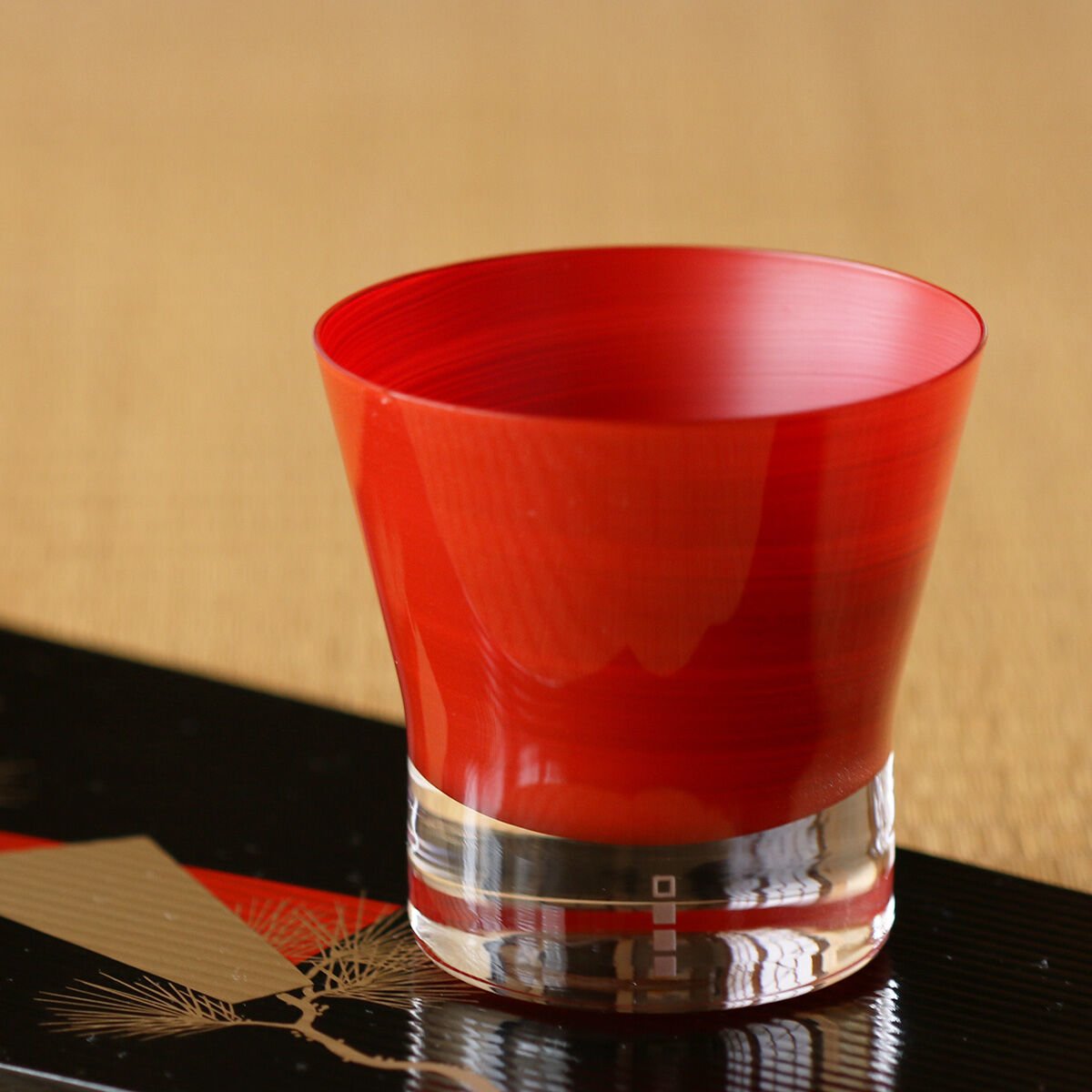 生涯を添い遂げるグラス ロック 本漆塗り 朱 杉箱入り