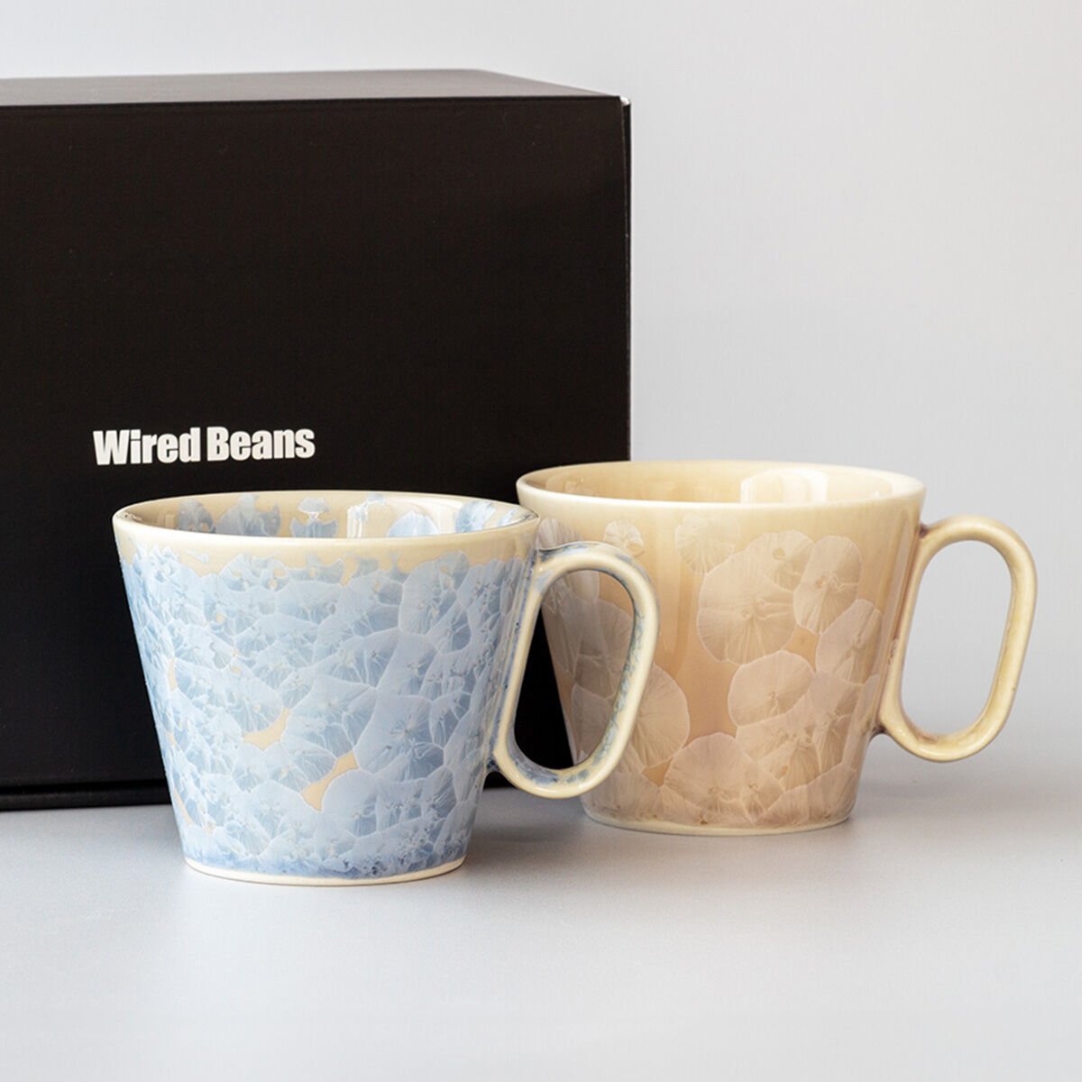 生涯を添い遂げるマグ 京焼 花結晶ペアセット 銀藤・ベージュ ギフトボックス入り